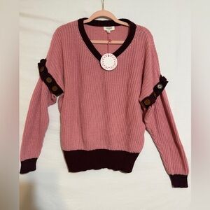 Umgee NWT Pink Sweater w/ Removable Sleeves Pin/Burgundy Small oversized fit